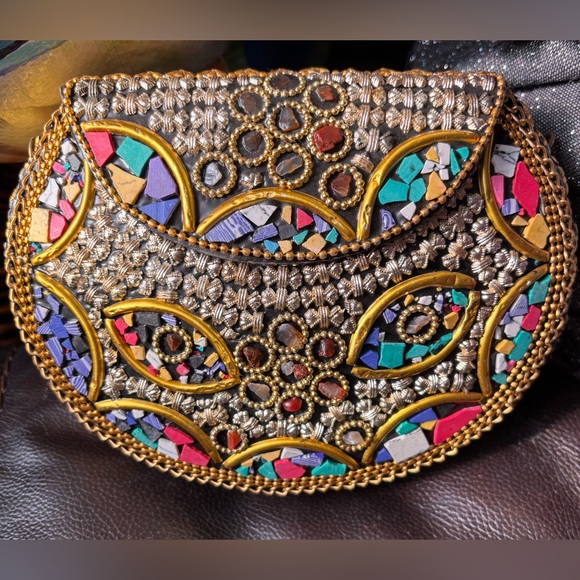 RAMLA Handbags - RAMLA Moroccan Handmade “Rio” purse with gold chain NEW